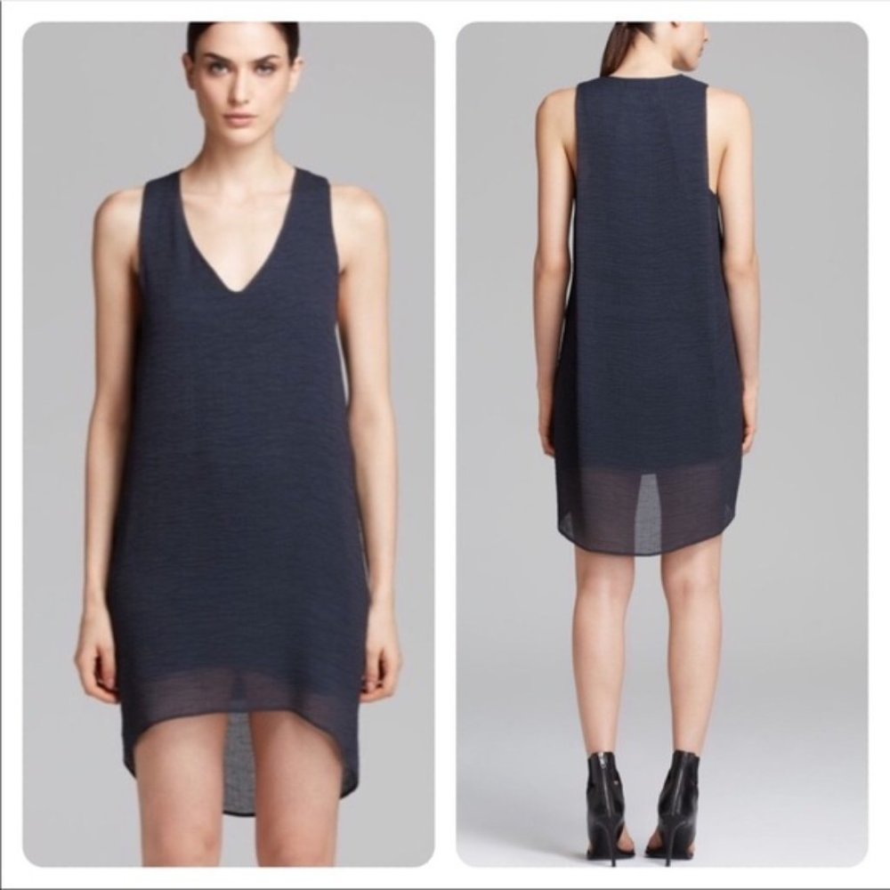 Helmut Lang Breeze Side Drape Crepe Shift Mini Dress M Teal Textured